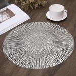 Dakshya Industries PVC Round Design Placemats Cutwork Design for Dining Table Mats Silver Pack of 2