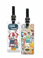 Lentikart 3D Lenticular Luggage Tag Long Set of 2 | Stamp Sticker + I Love Travel | Luggage/Bag/Travel ID Label Tags for Suitcase & School Bags