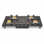 Vidiem Gas Stove G4 192 A AIR (Black with Silver) 4 Burner Gas Stove Manual Ignition 8mm Glass Top
