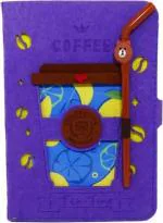 JELLIFY-New Coffee Mug Design Spiral Diary with Straw Shape Ball Diary Ruled 80 Pages (Purple)
