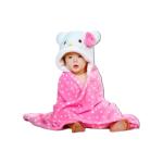 BUMTUM Baby Soft Cotton Hooded Bath Towel Ultra Absorbent For Newborn Babies (Pink Polka Kitty)