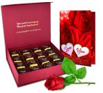 Midiron Perfect Gift for Him/Her |Beautiful Gift for Valentine's Day, Birthday, Anniversary | Gift for Girlfriend, Wife, Fiancé & Women's| chocolate Gift Pack- 192 Gram Chocolates, Greeting Card and Artificial Rose