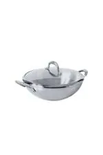 Meyer Silver Stainless Steel Nickel Free Kadhai with Glass Lid 3.25L