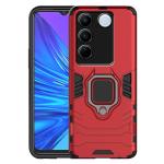 ZORZO Vivo V27 / V27 PRO 5G Tough Armor Bumper Back Case Cover| Ring Holder & Kickstand in-Built | 360 Degree D5 Protection Case Cover for Vivo V27 / V27 PRO 5G -Red
