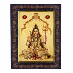 Hawai Lord Shiva Gold Plated Foil Photo With Engineered Wood Religious Photo Frame for Décor and Worship Use SFDI00635_BLK_14x10 inch