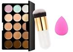 MISTY ALLE Highlighter and Contour 15 Shades Concealer Palette with Beauty Blender Sponge Puff and Foundation Brush