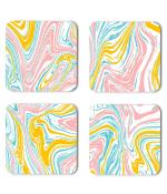 Whats Your Kick Marble Texure Pink Pink White And Blue Texure Design Printed Set of 4 Coaster With Metal Stand