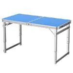 Corvids 4 feet Height Adjustable Aluminium Folding Table, Multipurpose Table for Outdoor & Indoor Purpose, Camping & Hiking, Picninc (4ft, Blue)