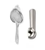 Blue Wonder Stainless Steel Tea Strainer with Steel Ice Cream Scoop and (Multicolour, Pack of 2)
