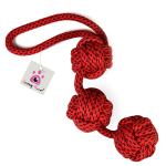 Jazzy Hood Natural Rubber Dog Toys Non Toxic Rassi With 3 Ball Toy for Dogs | Ideal Dog Toy for All Breeds and Sizes_Red