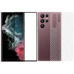 Kite Digital Samsung S22 Ultra Back Screen Protective Film Carbon Fiber Skin Transparent Sticker + [Black] Tempered Glass Screen Protector with Edge to Edge Coverage