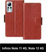 Sbms Infinix Note 11 4G, Infinix Note 12 4G Brown Artificial Leather Shock Proof Flip Cover