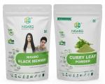 NISARG ORGANIC FARM Combo of Herbal Black Mehndi and Curry Leaves Powder I for Skin, Face, Hair Care & Growth I Hair fall & Dandruff Control, for Strong and Shiny Hair I Long Lasting Color - 500g x 2 Pack