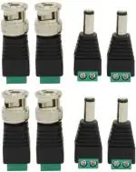 TAAPSEE 4 Pairs DC Male Power Jack Plug Adapter and BNC Male Female Balun Connector for Led Strip CCTV Security Camera SCREW TYPE Wire Connector (Green, Pack of 8)
