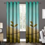 UrbenQueen Polyester Green Leaf and Aqua Blue Sky Design Digital Printed Curtain - 4 x 7 feet