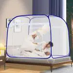 STYLES CLOSET BOX TYPE DOUBLE BED POLYESTER WHITE BLUE MOSQUITO NET (BED BOX (6 X 6 ft)