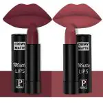 PERPAA Creamy Matte Lipstick Combo Set Of 2 Bright Long Stay Intense Color 3.5gm Each|Cherry Maroon,Brick Red