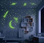 WALLWIND Green Color Fluorescent Night Glow In The Dark Star Wall Sticker, Radium Stickers for kids room (Pack of 134 Big & Small Stars)