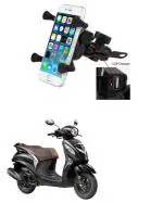 QiisX X-Grip Mobile Phone Holder with USB Charger Bike Mobile Holder for Yamaha Fascino