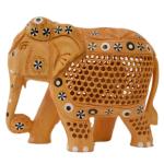 Lavanshi Kadamba Brown Wooden Inlay Elephant 15 cm