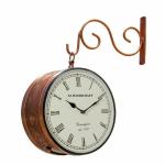 SA Handicraft Handmade Antique Floral Design Copper Railway Station Clock Modern Look Double Side Railway Style Clock for Home/Living Room/Office Multicolor (6 x 6 in)