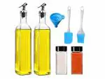 SOCXR Glass 500 ml Oil Dispenser for Kitchen, Oil Containers for Kitchen, Oil Bottle for Kitchen, Oil Can & Oil Pourer with 120 ml Spice Jar, Funnel, Oil Brush & Spatula Free