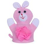 Babymoo Pink Cotton Naughty Rabbit Bath Time Fun Hand Puppet Loofah Bath Glove