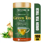 NutroVally - Green Tea Tulsi for Stress Relief | Loaded with Anti-Oxidants & 100% Natural Green Tea Loose Leaves (Tin, 100gm)