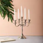 Voidrop Five Arm Candelabra Tall -Glossy Taper Candle Holders, Candle Stands, Candlesticks For Home Decor, Wedding, Parties, Dinning Table Centerpiece,Thick Candles Design Home Decoration Festival Occasions- Metal;Aluminium- Silver