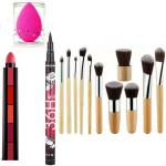 BUYTYA HDA36 Pro Waterproof Sketch Pen Eyeliner, Long Lasting Super Matte 5 in 1 Lipsticks, Beauty Blender Makeup Sponges, 11 Pieces Professional Kabuki Complete Face Makeup Brushes Set
