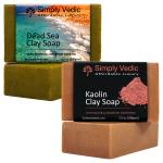 Simply Vedic Pack of 2 Herbal Soap Bar Collection For Body, Hand, Face; Dead Sea and Kaolin Clay