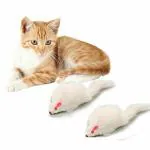 The DDS Store Real Fur Mouse Cat Toy - 02 Piece (White)