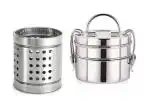 FIRST FRONT Stainless Steel Cutlery Holder With 2 Pcs Steel Lunch Box and (Multicolour, Pack of 2)