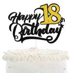Festiko Happy 18th Birthday Cake Topper Black Glitter Eighteen Years Anniversary Supplies Cheers To Boys Or Girls Fabulous 18 Years Birthday Party Decoration