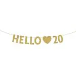 Festiko Gold Hello 20 Birthday Banner, Gold Glitter Happy 20th Birthday Party Decorations, Supplies