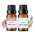 VEDANUM Pink Rose and Clary Sage Scented Essential Oil for Aromatherapy and Oil Diffuser 15 ml (Pack of 2)