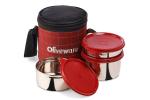 SOPL-OLIVEWARE Bliss Microwave Safe Red Stainless Steel Lunch Box with Bag - 600 ml, 300 ml