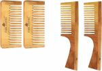 Park Daniel Detangler Neem Wooden Comb, 5.5 Inches And Dressing Handle Comb, 7.5 Inches (Combo Of 4)