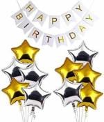 AT Happy Birthday Bunting, Golden and Silver Perfect for DecorationsPerfect Combination Make Occasion Merorable For Life Time (Pack of 9).