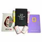 THE CUBBY CART 7 Pcs Friends Gift Set Combo | Friends Diary | Bella Ciao Diary | Wet Wipes | Paper Soap | Notebook Purple White Black |Gift Set For Kids | Women Gift Set (FRIENDS - 1)