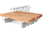 ROCKFIELD Nature Smile Solid Lotus Wood Deluxe Wooden Pants Hangers Bottom Hanger Jeans Hanger Skirt Hanger with 2-Adjustable Clips Anti-Rust Hook Pack of 10 (Natural)