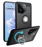 Unistuff Back Case Cover for Tecno Camon 20 Pro 5G with Magnetic Kickstand | Premium Matte Finish | Camera Bump Protection | Rubberized Ring Cover - Night Black, 78346