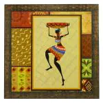 Indianara Folk Tribal Painting (1597) Without Glass 13.8 X 13.8 Inch