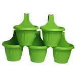 Harshdeep Green Plastic Bello Wall Hanging Hook Plantpot Railing Balcony Terrace Flower Pot 7.8 Inch (Pack Of 5)
