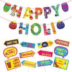 Festiko Happy Holi Decoration Combo - 1 Set Happy Holi Banner & 12 Pcs Holi Photobooth Props, Holi Decoration Items, Holi Combo (Pack of 13)