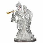 DIVINITI Radha Krishna Idol for Home Decor| 999 Silver Plated Sculpture of Radha Krishna Statue| Idol for Home, Office| Religious Idol for Pooja, Gift (7.6 CM X 8.5 CM)