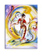 Tamatina Multicolor Traditional Art Unframed Bharatnatyam Classic Indian Canvas Painting-24X18 Inch