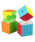 CrackaDeal Plastic 4 In 1 Stickerless Bundle Rubik Cube, Multicolour (Pack of 4)