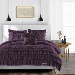 SGI Bedding King Size Duvet Covers Egyptian Cotton 600 Thread Count Ultra Soft, Breathable 3Pcs Set Plum Multi Ruffle with Zipper Closure & Four Corner Ties
