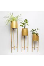 Kyari White Metal Plant Floor Stand with Pot 84 x 22 x 84cm (Pack of 3)